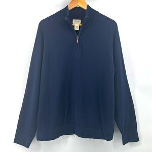 L.L. Bean Men's Mock Neck Navy Blue 1/4 Zip Sweater Cashmere Blend Size Large